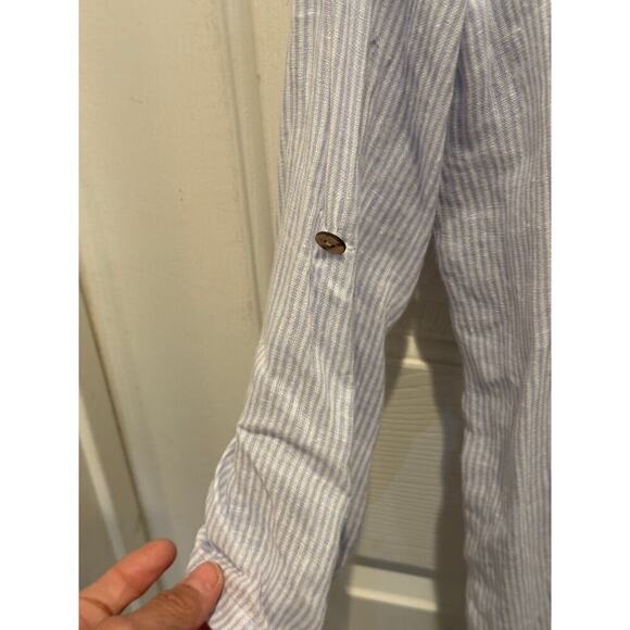 Rosemarine Women's Blue White 100% Linen Striped Pattern Button Down Size Large - Picture 2 of 6